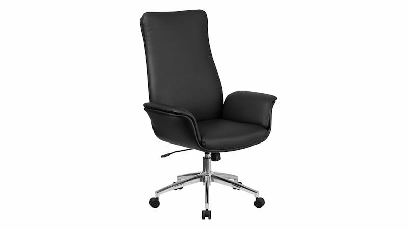 BT-88-BK-GG - Black Leather Executive Office Chair With Flared Arms