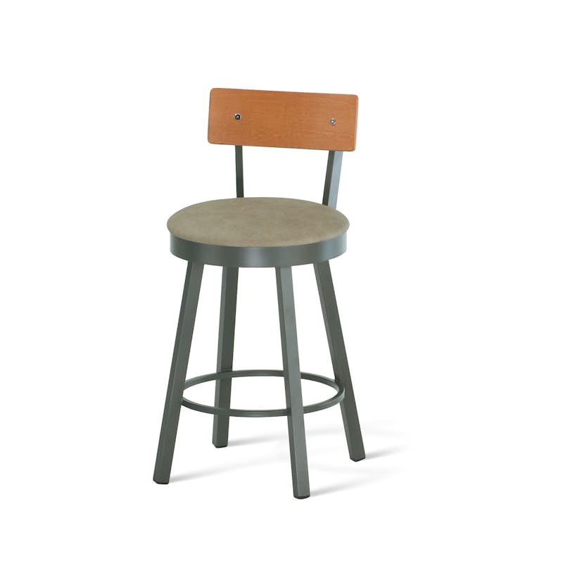 40293-26 Counter Height Swivel Stool with Upholstered Seat & Birch Veneer Backrest