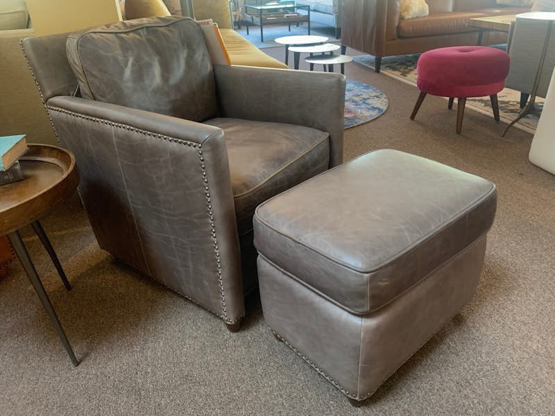 Roosevelt Club Chair & Ottoman Set in Smoke Leather