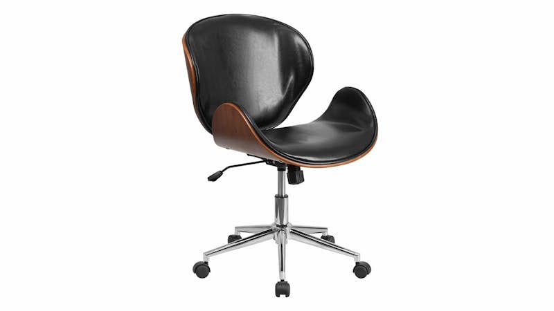 SD-SDM-2240-5-BK-GG - Black Leather Conference Chair With Walnut Wood